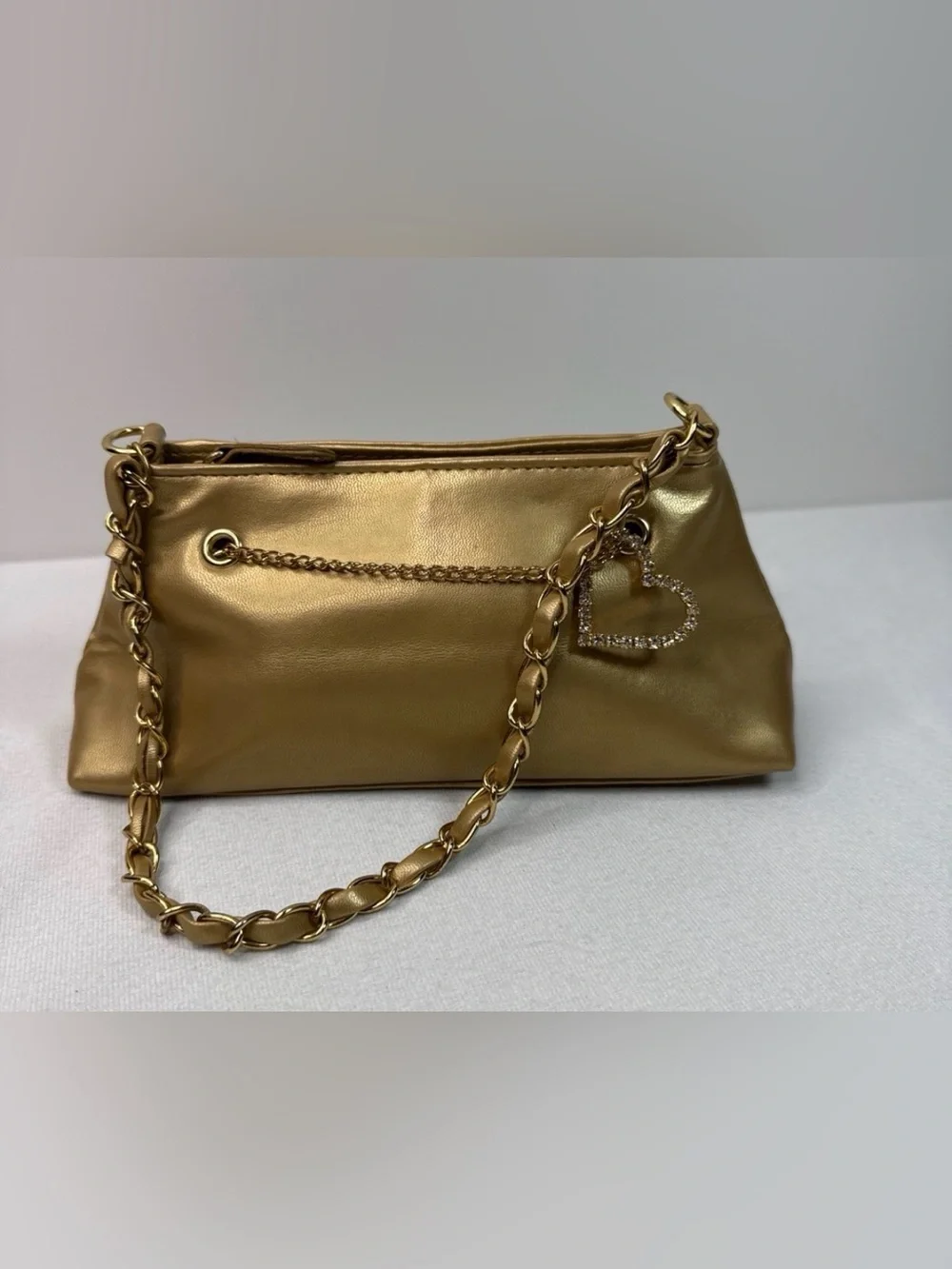 Gold Shoulder Bag with Heart Charm